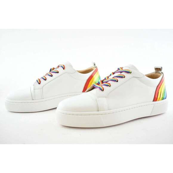 Christian Louboutin Arkenspeed Flat White Rainbow Lace Up Tie Low Top Sneaker 40 - Picture 9 of 12
